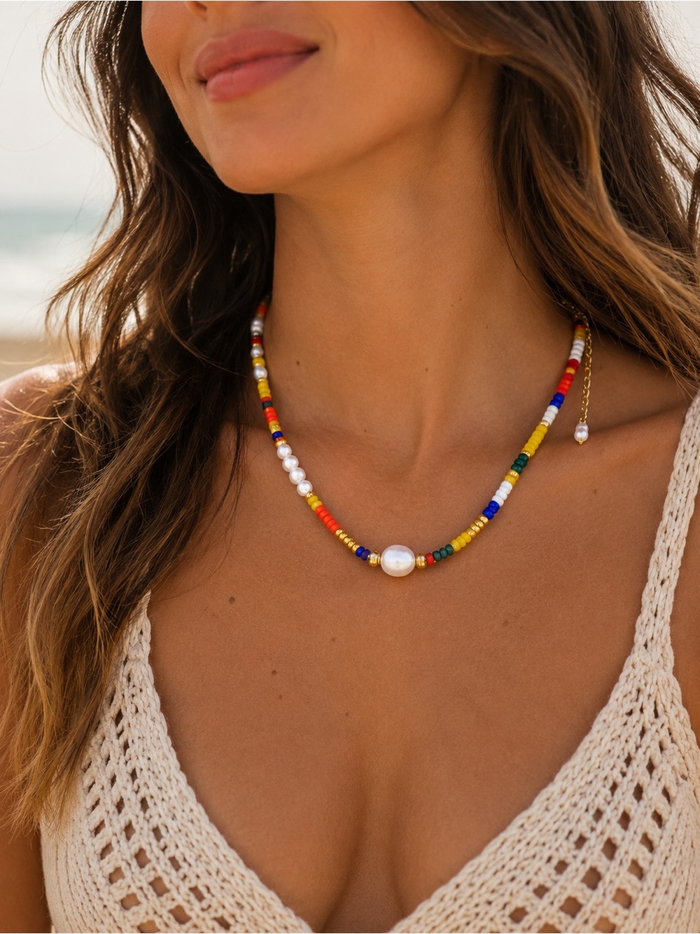 New Mayamar Colorful Beaded Necklace with fresh water pearls - Picture 6 of 8